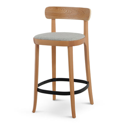 Natural Bar Stool with Grey Seat - Set of 2 (65cm)