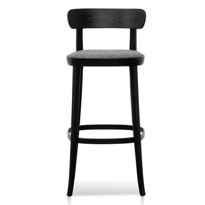 Black with Pepper Grey Seat Fabric Bar Stool - Set of 2 (65cm)