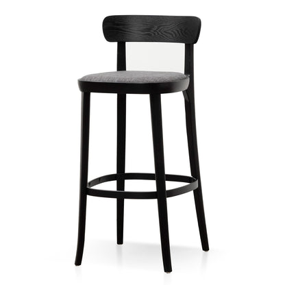 Black with Pepper Grey Seat Fabric Bar Stool - Set of 2 (65cm)