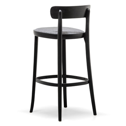 Black with Pepper Grey Seat Fabric Bar Stool - Set of 2 (65cm)