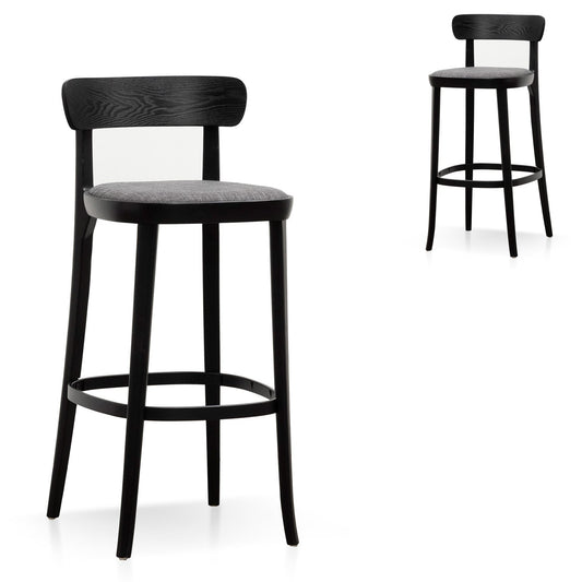 Black with Pepper Grey Seat Fabric Bar Stool - Set of 2 (65cm)