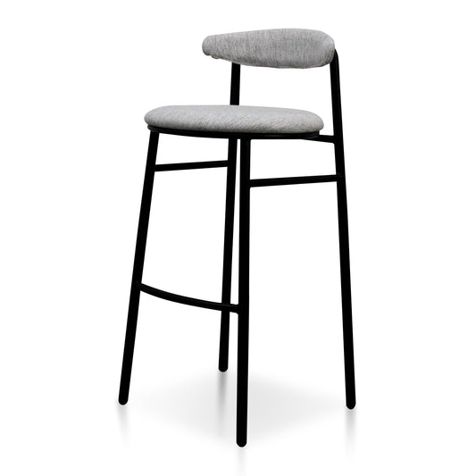 Silver Grey Fabric Bar Stool - Black Legs (65cm)