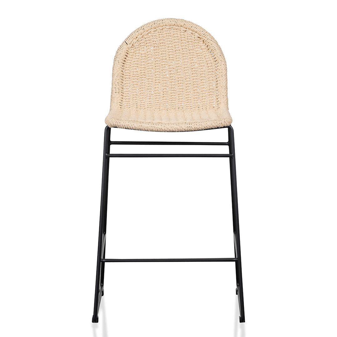 Rattan Bar Stool - Natural Seat - Black Legs - Set of 2 (65cm)