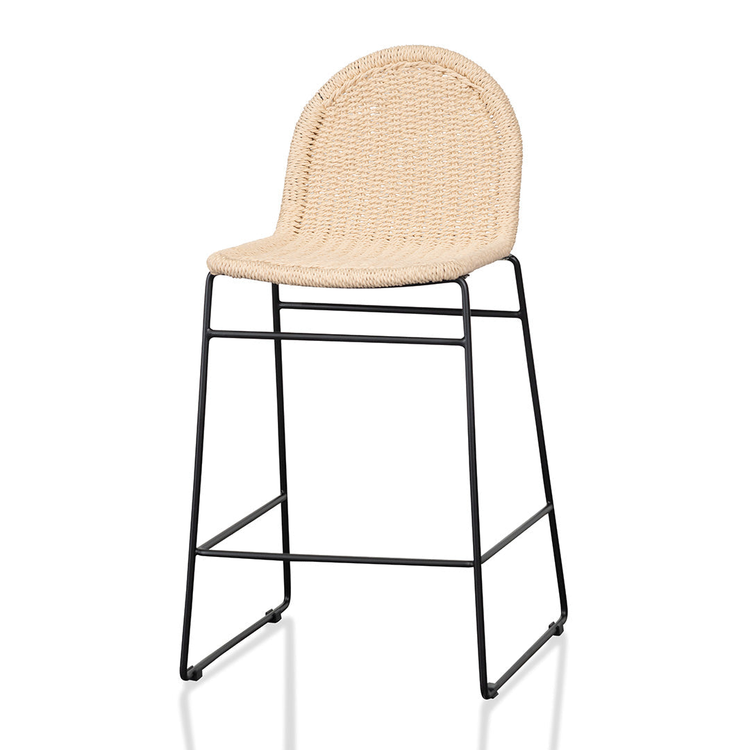 Rattan Bar Stool - Natural Seat - Black Legs - Set of 2 (65cm)