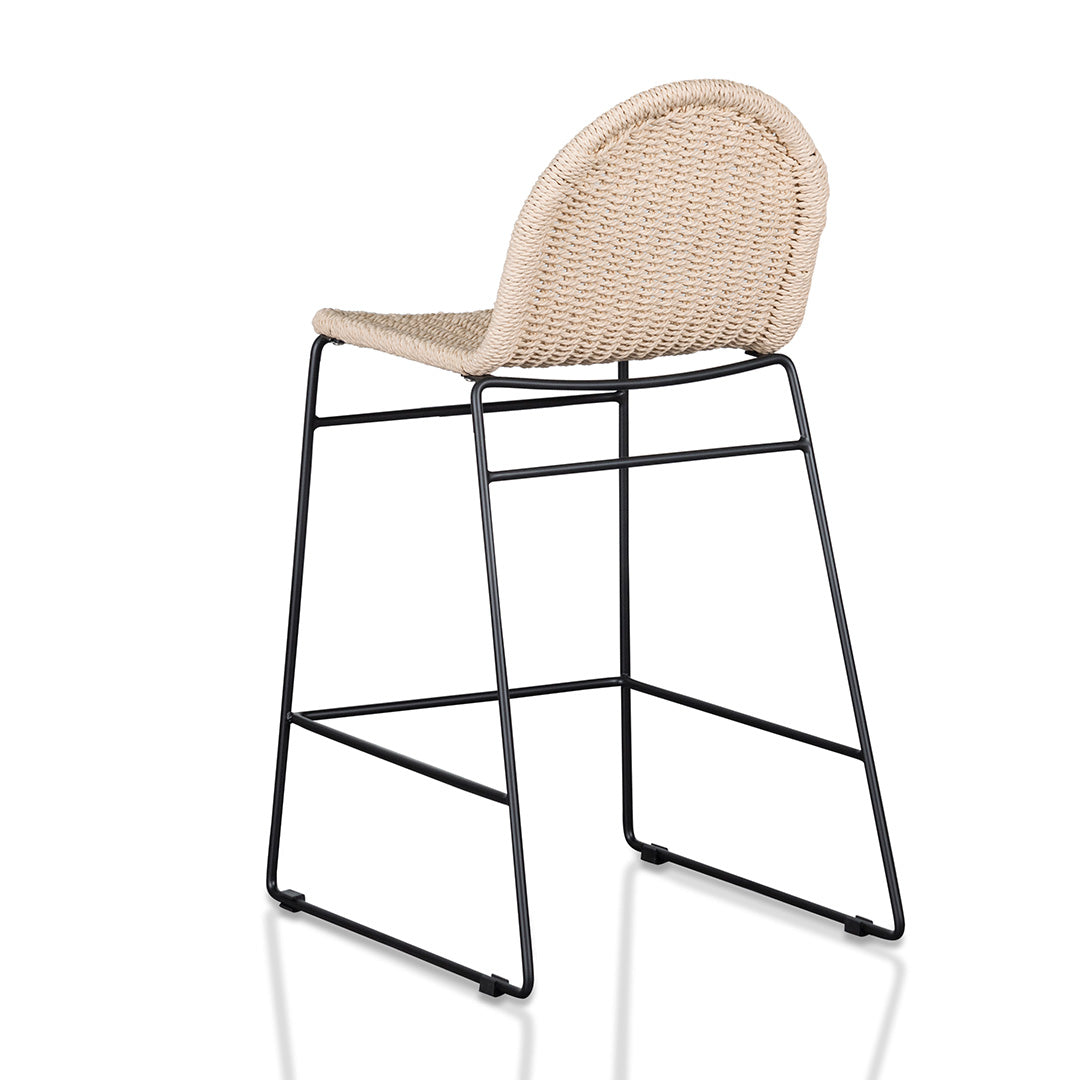 Rattan Bar Stool - Natural Seat - Black Legs - Set of 2 (65cm)