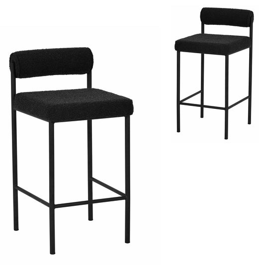 Black Boucle Bar Stool - Set of 2 (65cm)