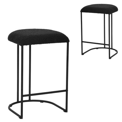 Black Boucle Bar Stool - Set of 2 (65cm)