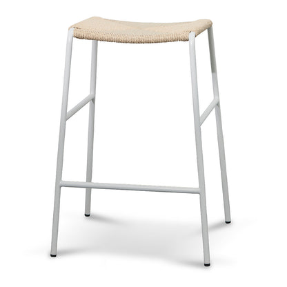 Rattan Bar Stool - Natural with White Frame - Set of 2 (65cm)