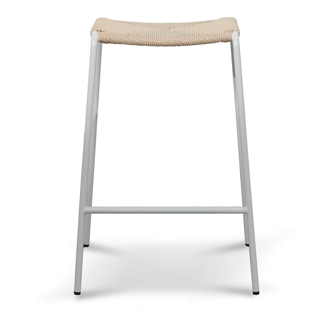 Rattan Bar Stool - Natural with White Frame - Set of 2 (65cm)