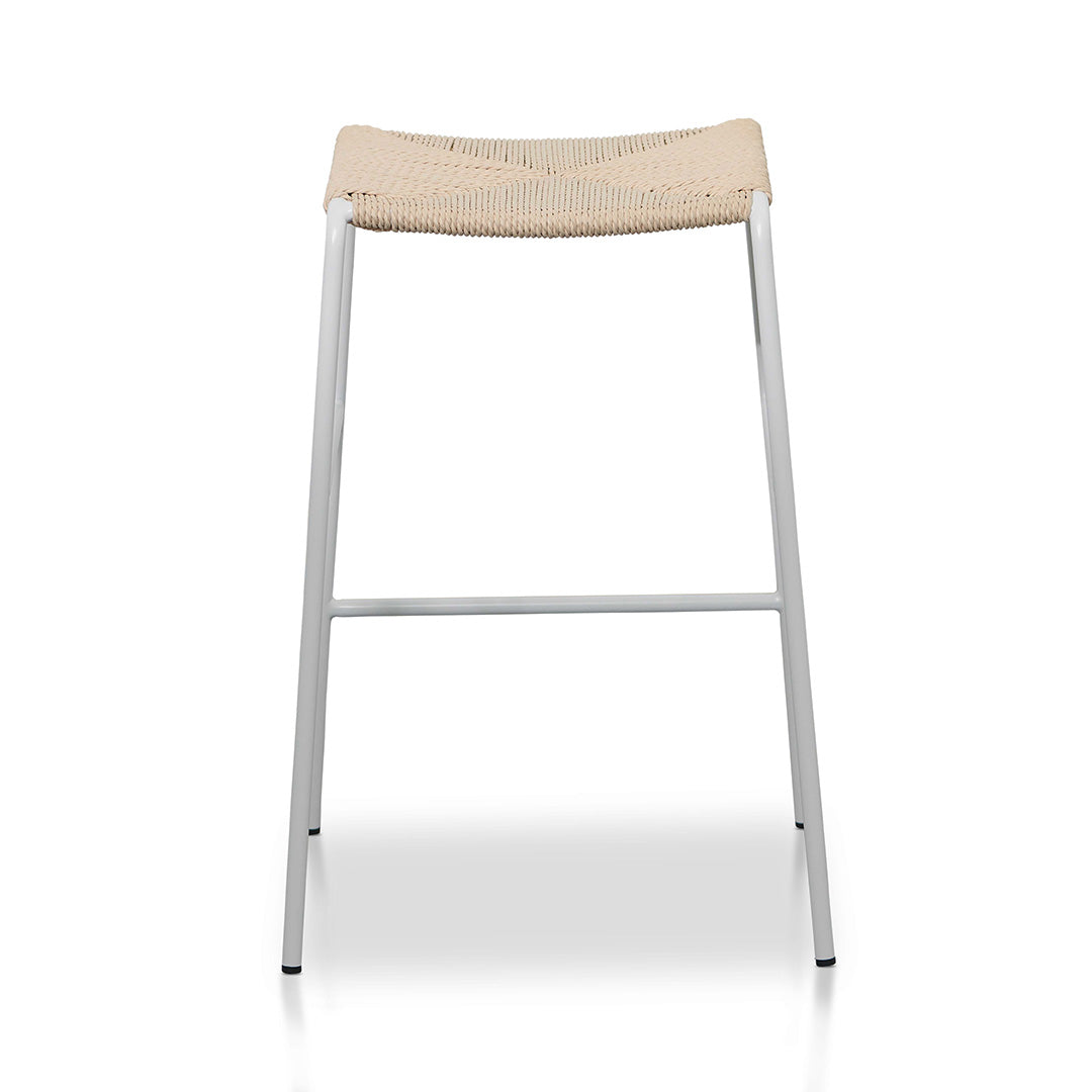 Rattan Bar Stool - Natural with White Frame - Set of 2 (65cm)