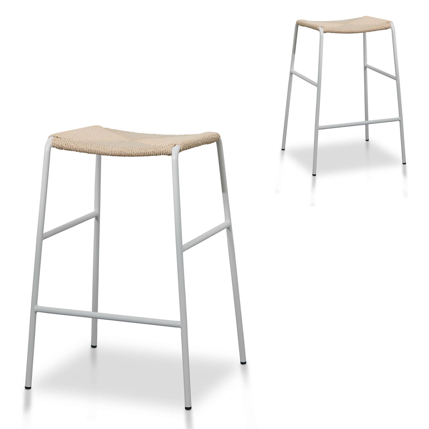 Rattan Bar Stool - Natural with White Frame - Set of 2 (65cm)