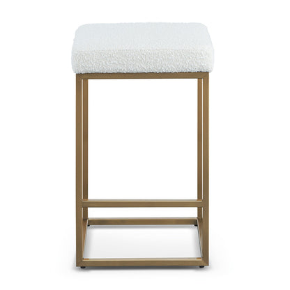 Ivory White Boucle Bar Stool - Brushed Gold Base