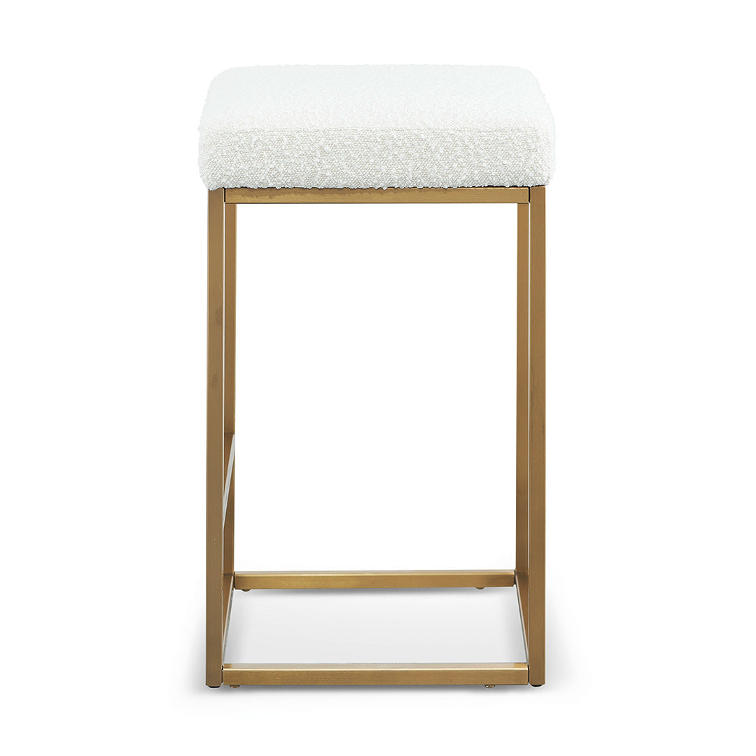 Ivory White Boucle Bar Stool - Brushed Gold Base