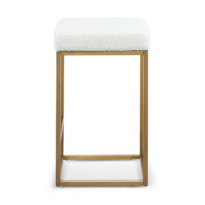 Ivory White Boucle Bar Stool - Brushed Gold Base