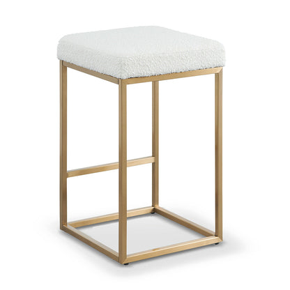 Ivory White Boucle Bar Stool - Brushed Gold Base