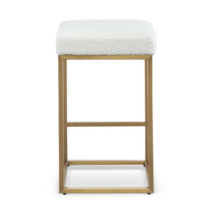 Ivory White Boucle Bar Stool - Brushed Gold Base