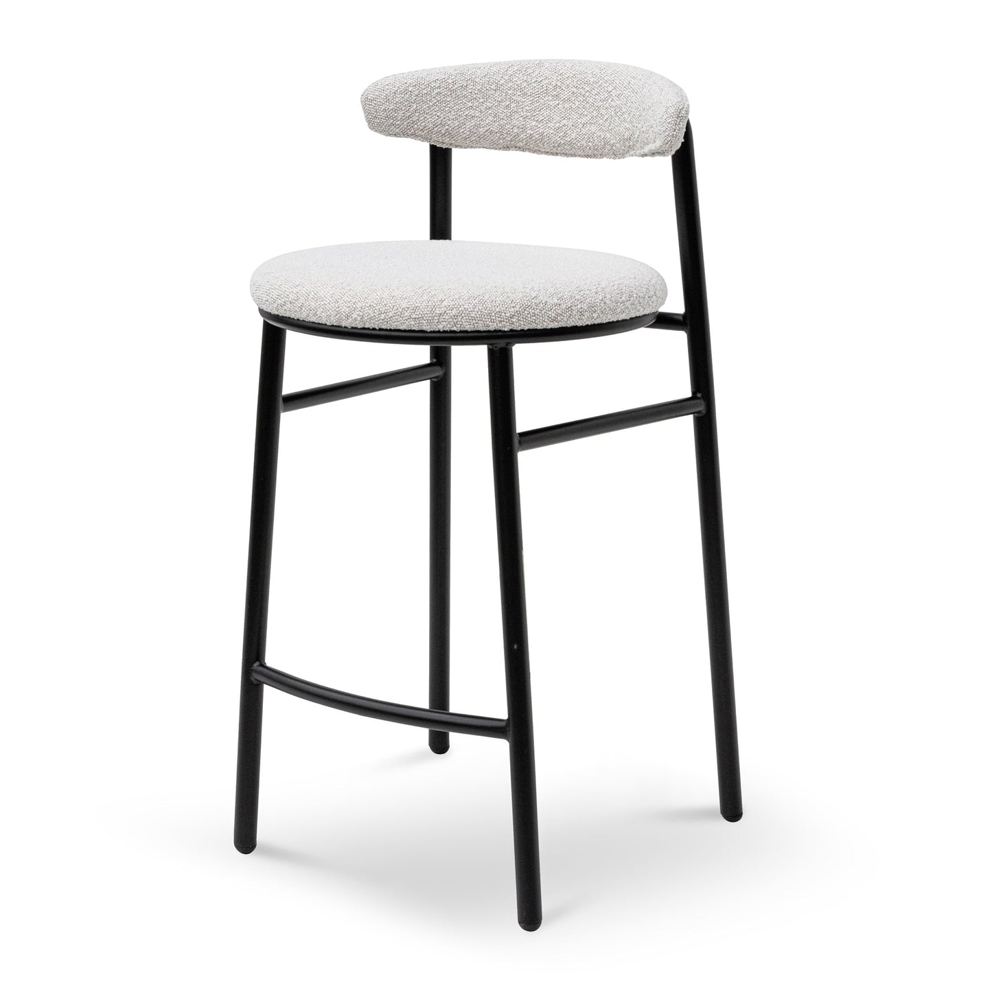 Moon White Boucle Bar Stool - Black Legs (65cm)