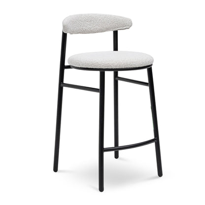 Moon White Boucle Bar Stool - Black Legs (65cm)