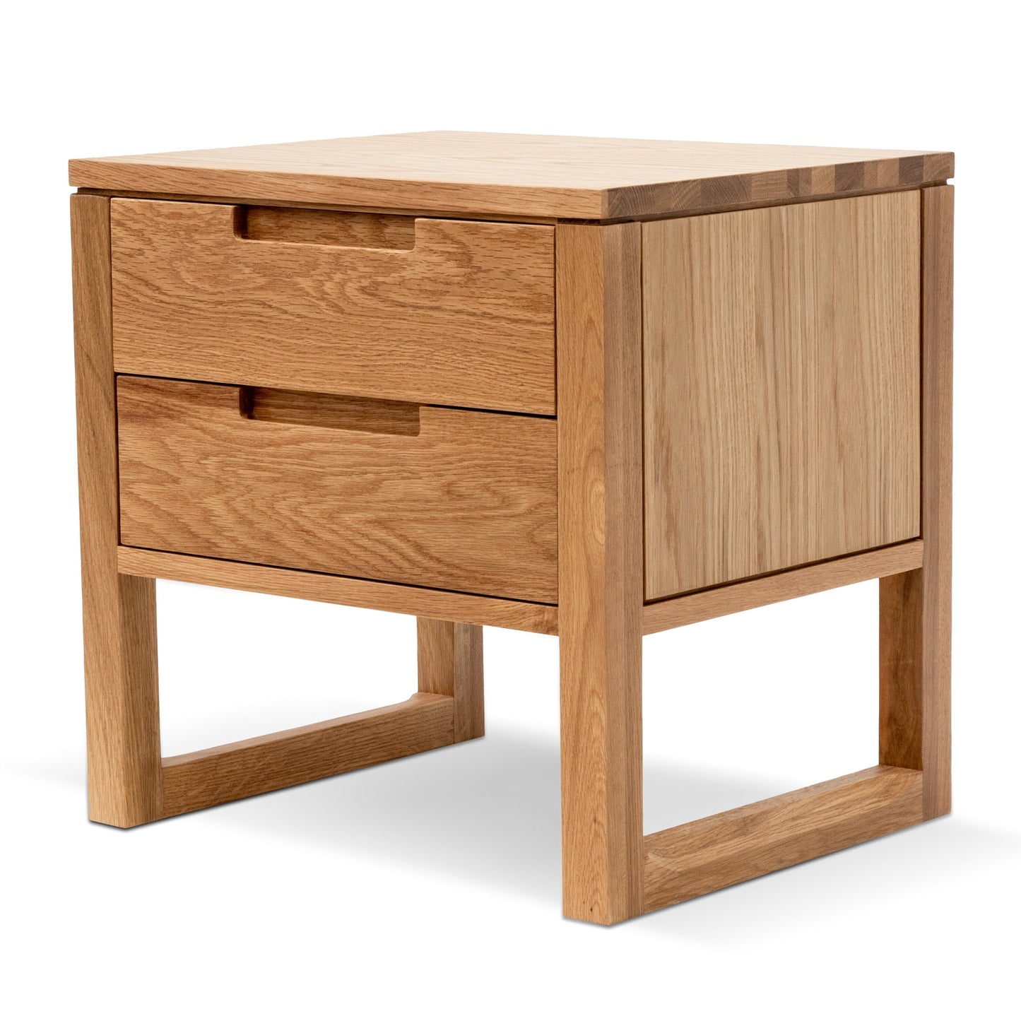 Natural Oak Wooden Bedside Table with Two Drawers