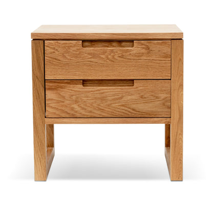 Natural Oak Wooden Bedside Table with Two Drawers