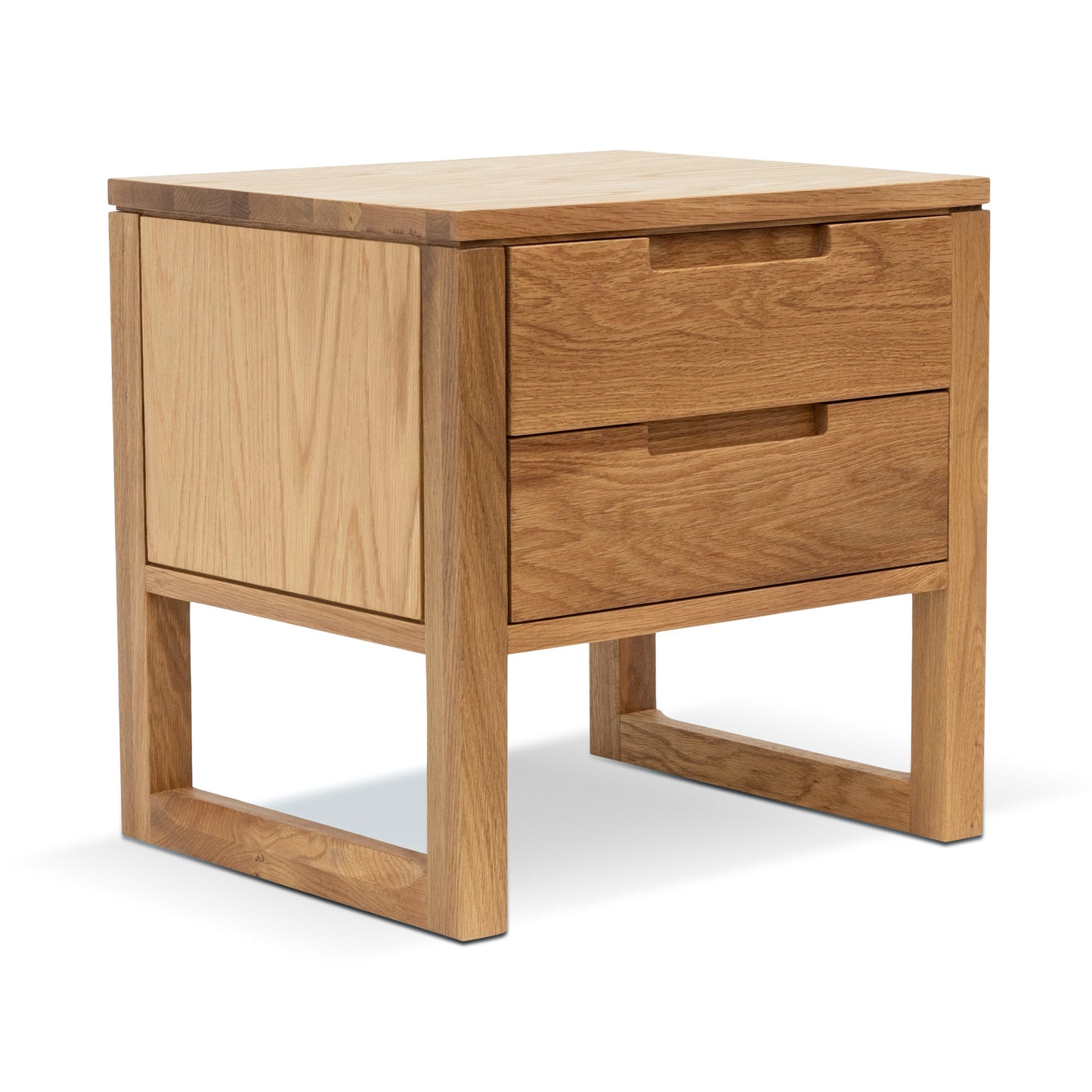 Natural Oak Wooden Bedside Table with Two Drawers