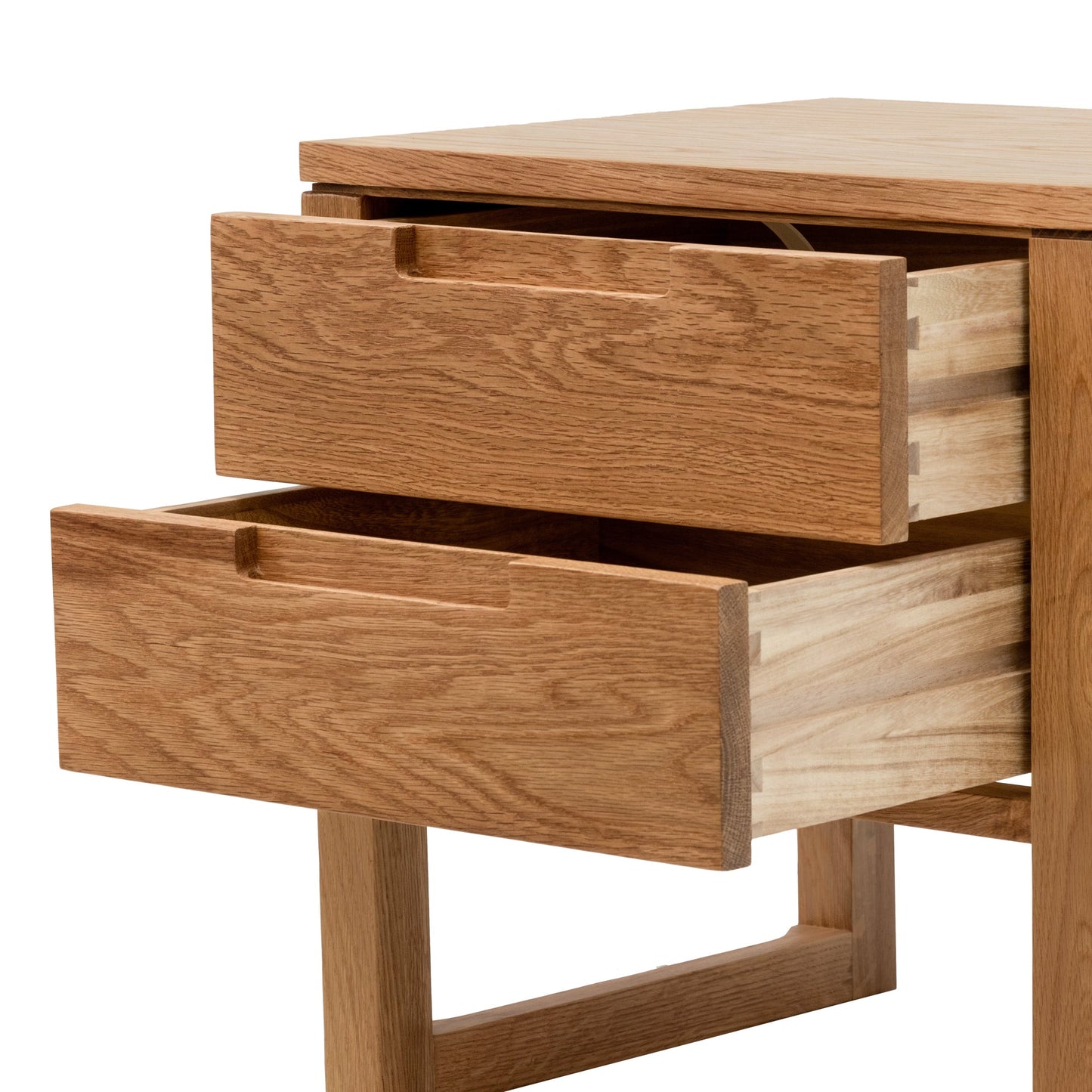 Natural Oak Wooden Bedside Table with Two Drawers