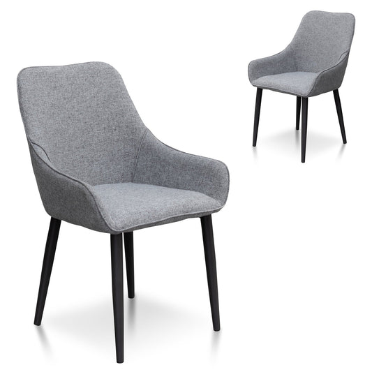 Pebble Grey Fabric Dining Chair with Black Legs (Set of 2)