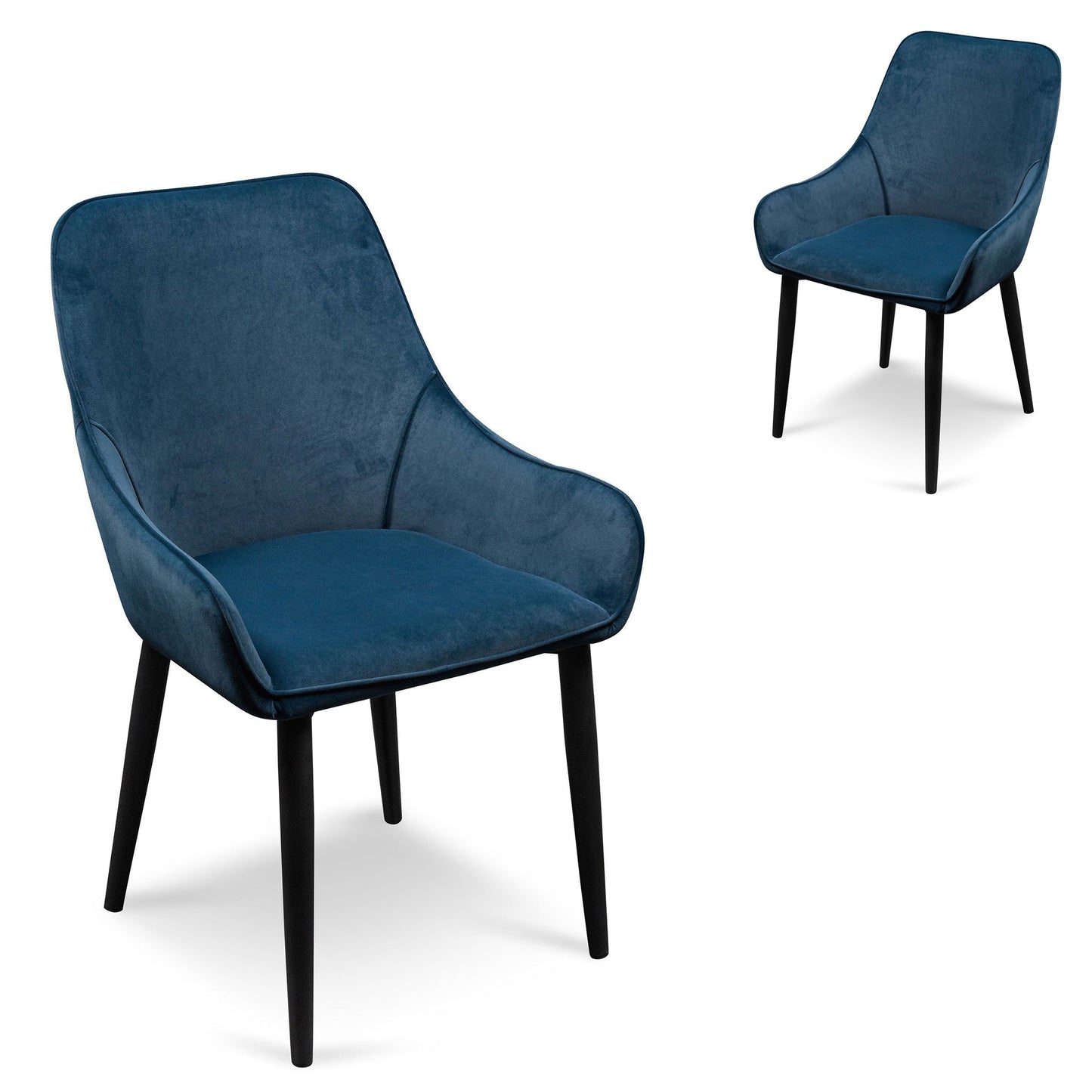 Navy Blue Velvet Dining Chair with Black Legs (Set of 2)