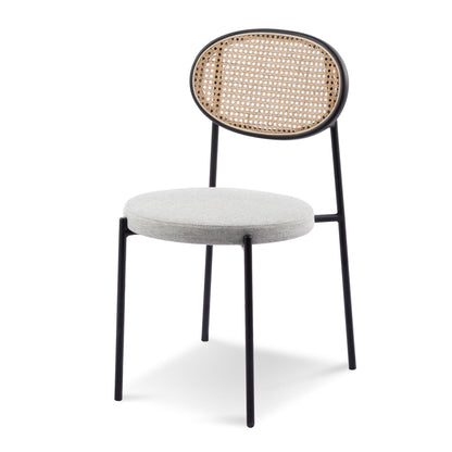 Rattan Back Dining Chair - Silver Grey Fabric