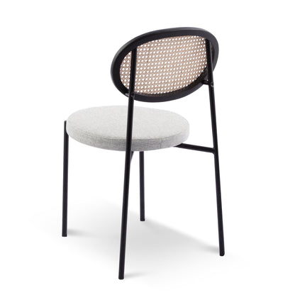 Rattan Back Dining Chair - Silver Grey Fabric