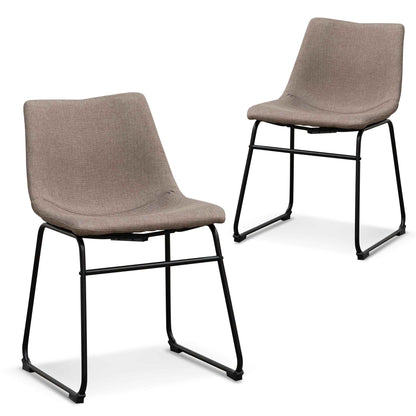 Fabric Dining Chair - Brown Grey (Set of 2)