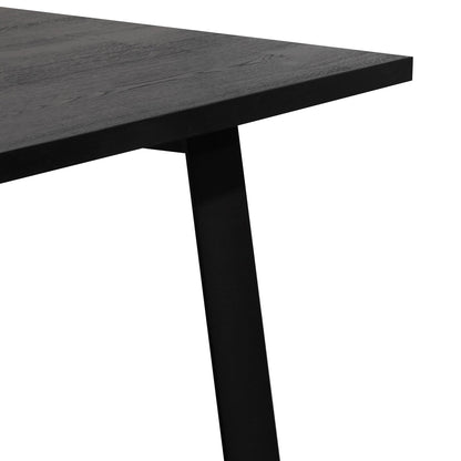 Black Rustic Oak Veneer Straight Top Dining table with Metal Legs - 2.2m