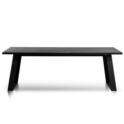 Black Rustic Oak Veneer Straight Top Dining table with Metal Legs - 2.2m