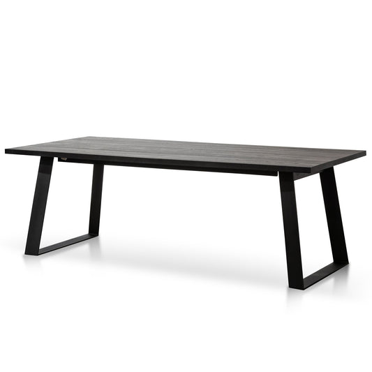 Black Rustic Oak Veneer Straight Top Dining table with Metal Legs - 2.2m