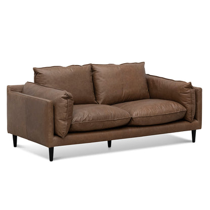 Two-Seater Leather Sofa - Saddle Brown