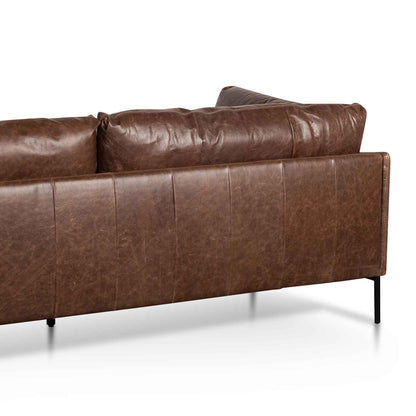 Four-Seater Right Chaise Leather Sofa - Dark Brown