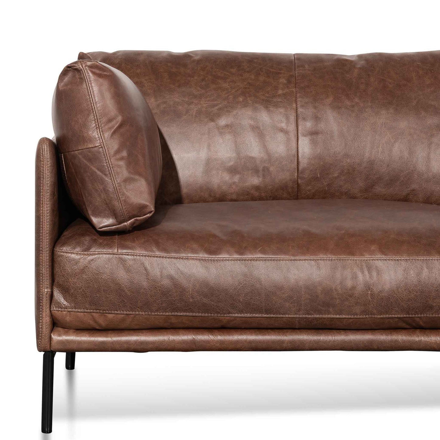 Four-Seater Right Chaise Leather Sofa - Dark Brown