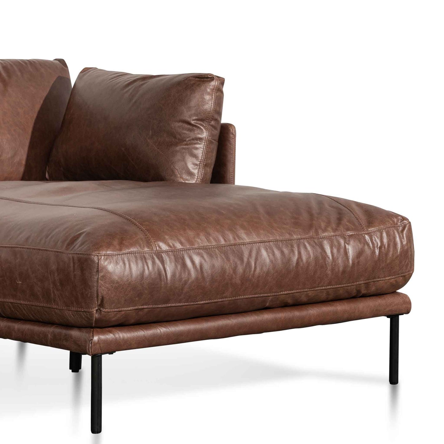 Four-Seater Right Chaise Leather Sofa - Dark Brown