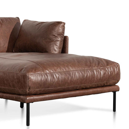 Four-Seater Right Chaise Leather Sofa - Dark Brown