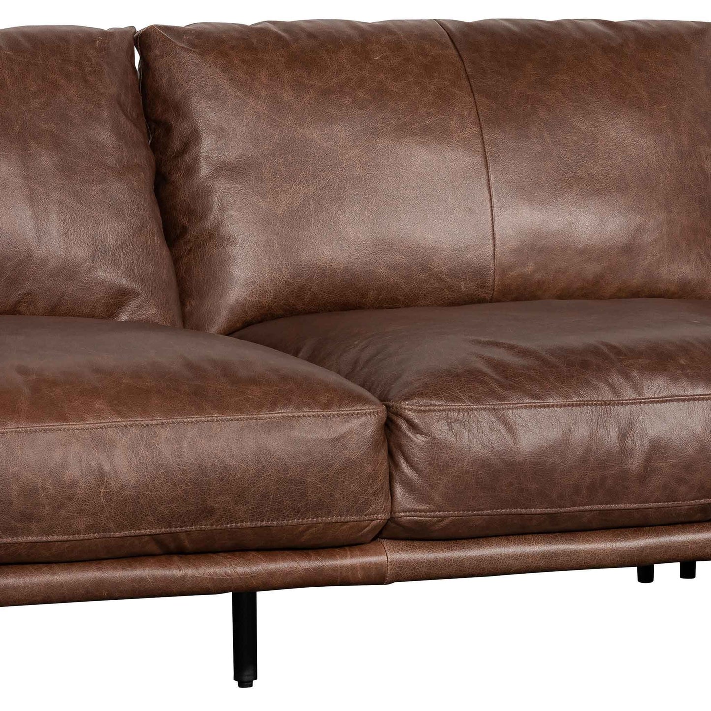 Four-Seater Right Chaise Leather Sofa - Dark Brown