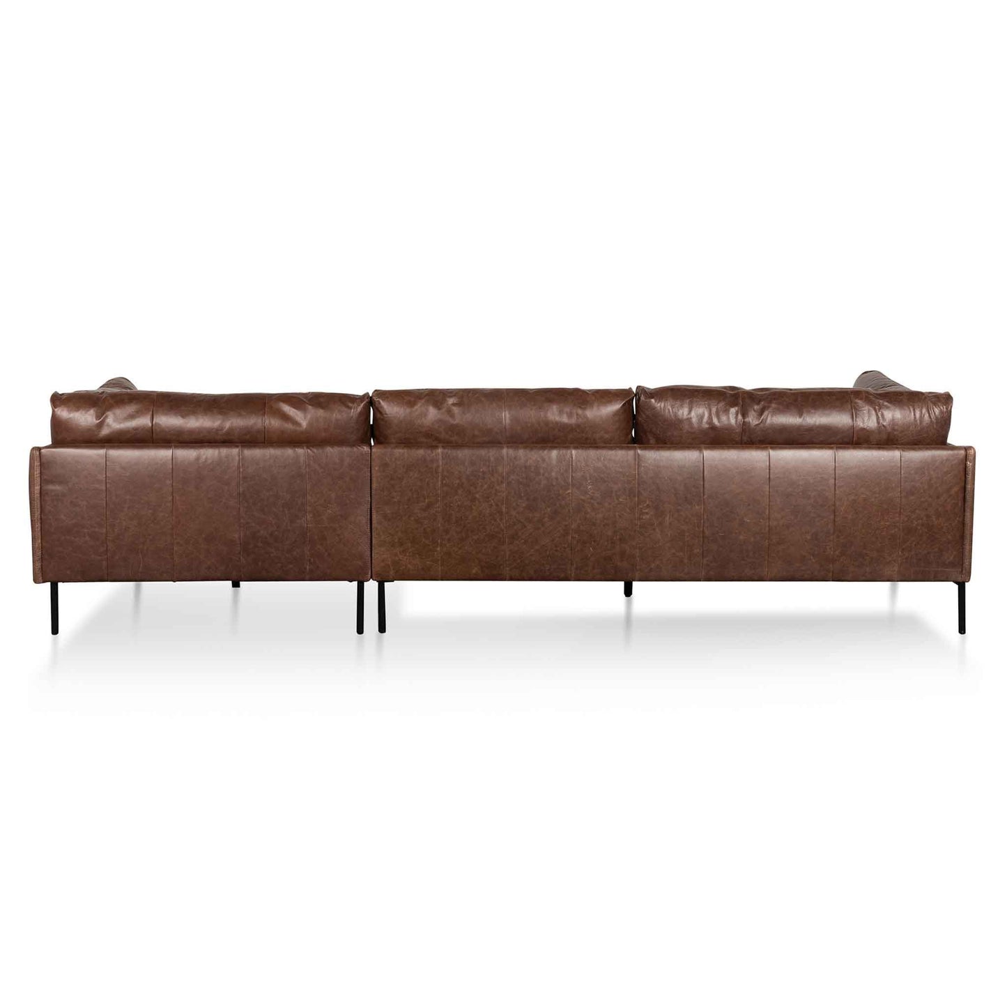 Four-Seater Right Chaise Leather Sofa - Dark Brown