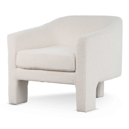 Ivory White Boucle Fabric Armchair