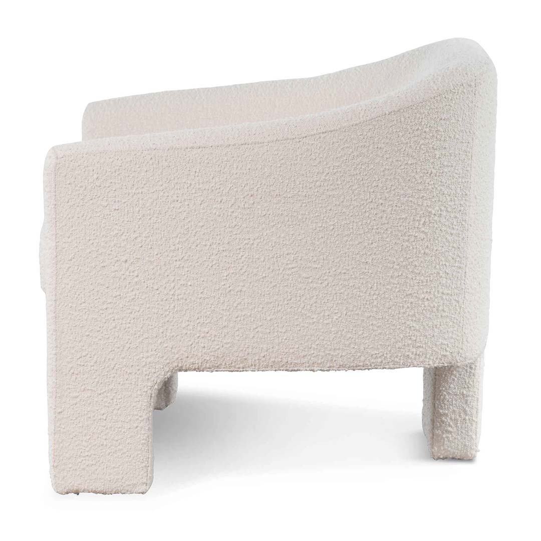 Ivory White Boucle Fabric Armchair