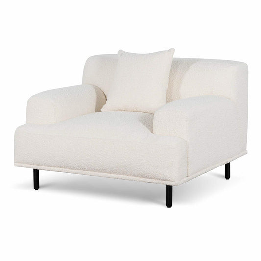 Ivory White Boucle Armchair with Black Legs