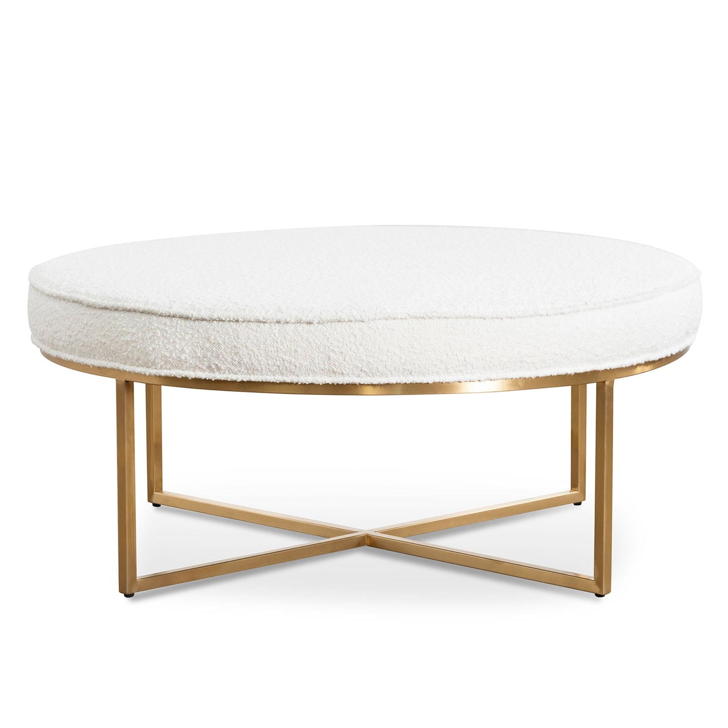 Ivory White Boucle Ottoman - 100cm Brushed Gold Base