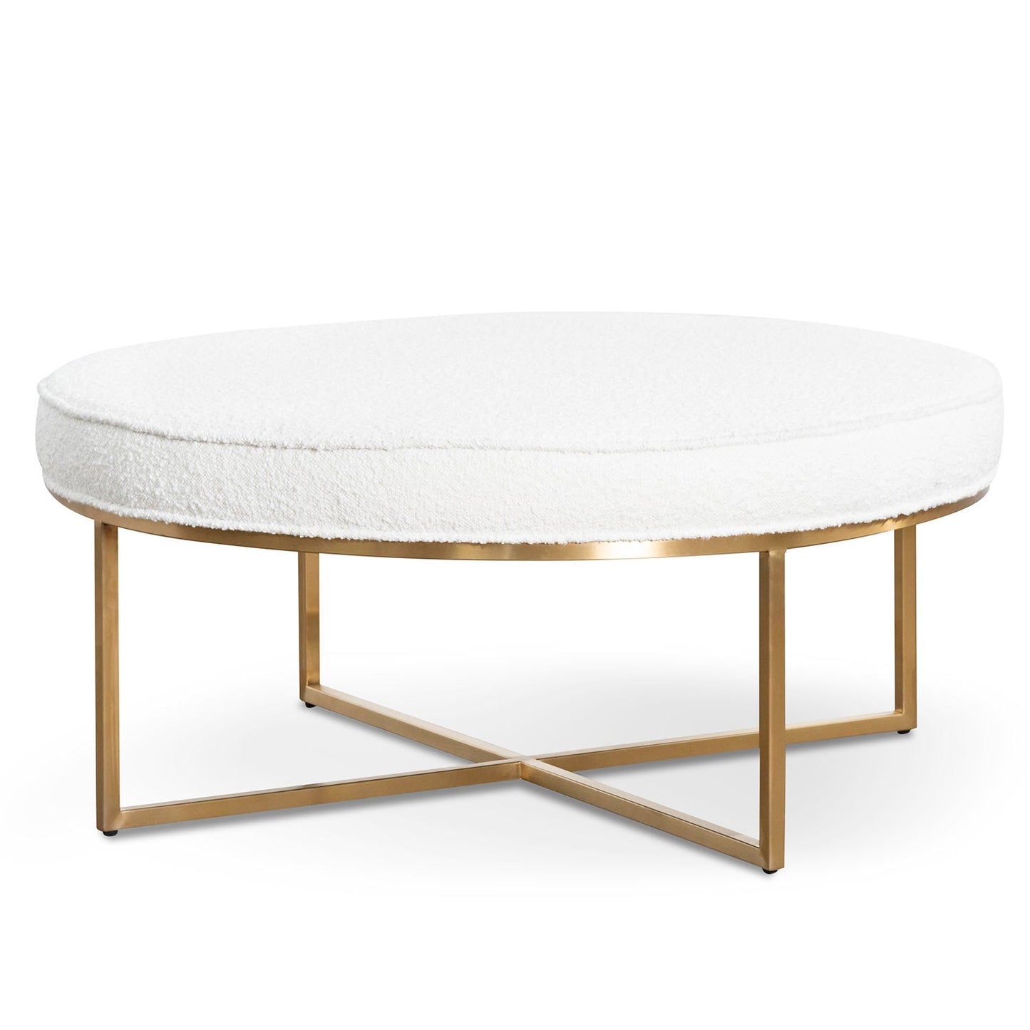 Ivory White Boucle Ottoman - 100cm Brushed Gold Base