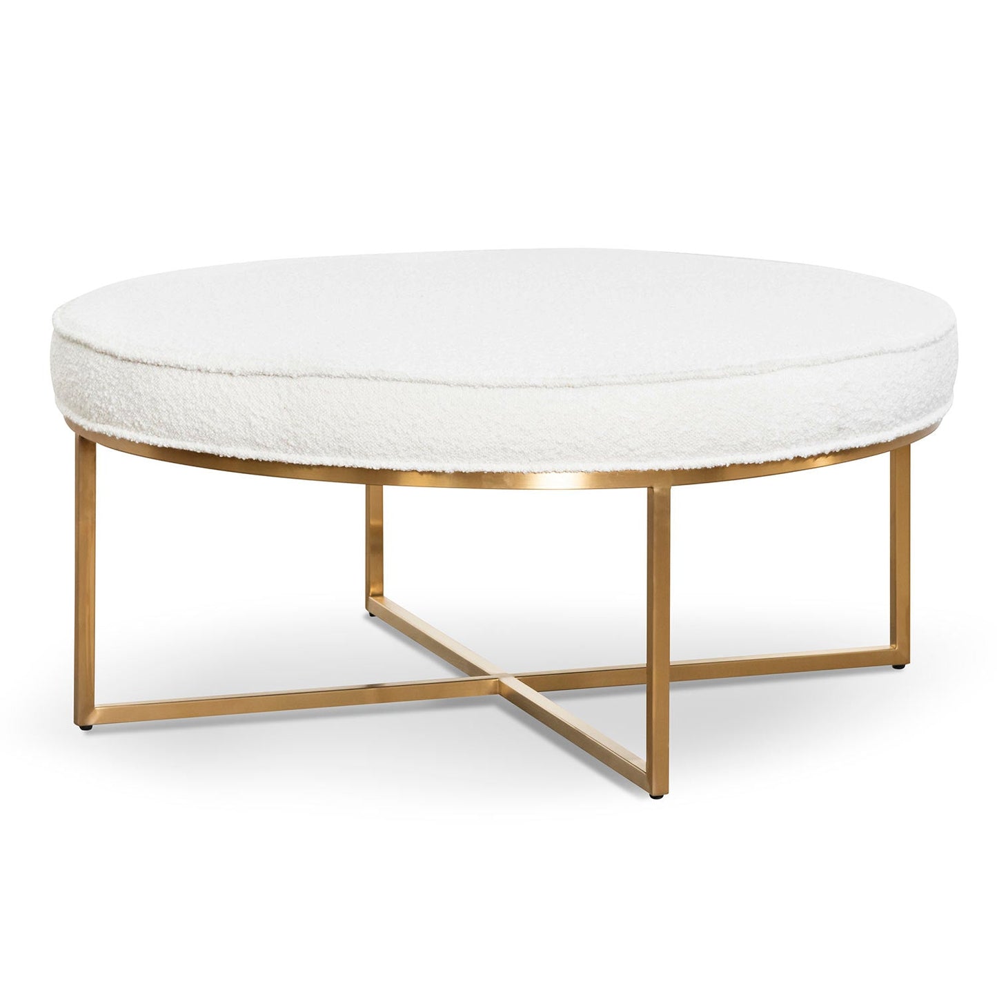 Ivory White Boucle Ottoman - 100cm Brushed Gold Base