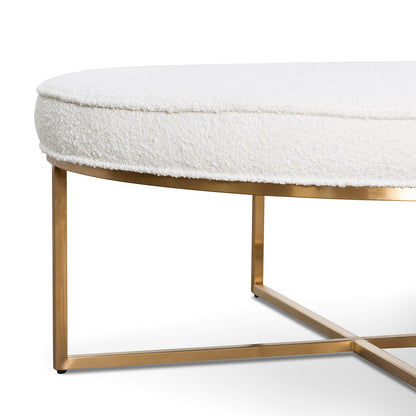 Ivory White Boucle Ottoman - 100cm Brushed Gold Base