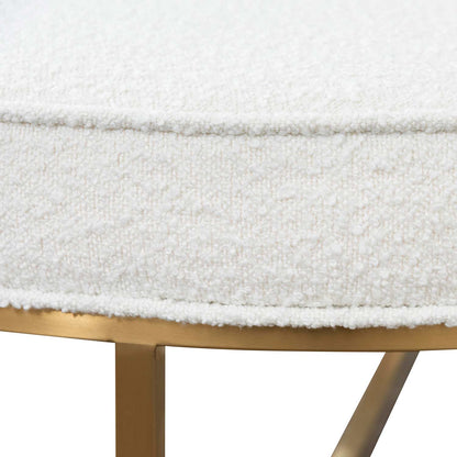 Ivory White Boucle Ottoman - 100cm Brushed Gold Base