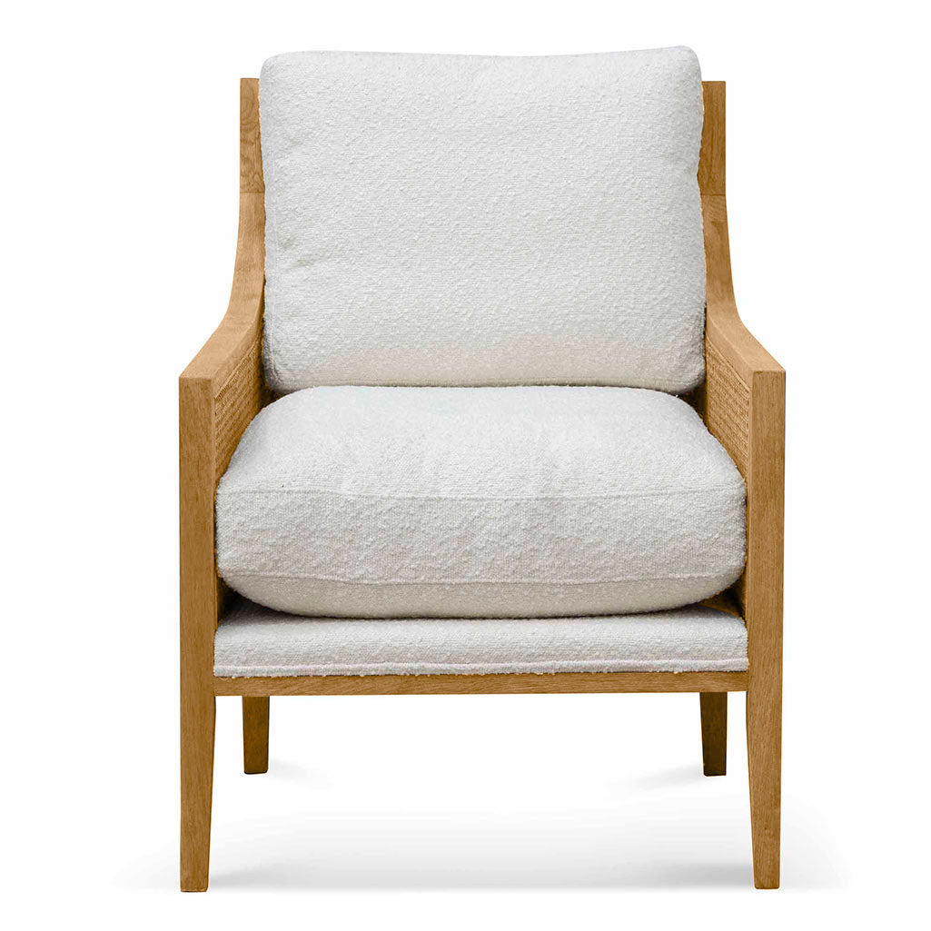 Ivory White Boucle Rattan Arm Chair